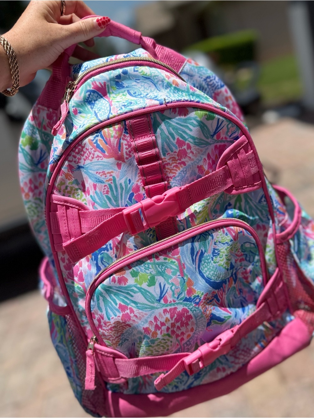 Lilly Pulitzer Kids Floral Pink Backpack - Bright Patterned School Bag - Picture 7 of 9